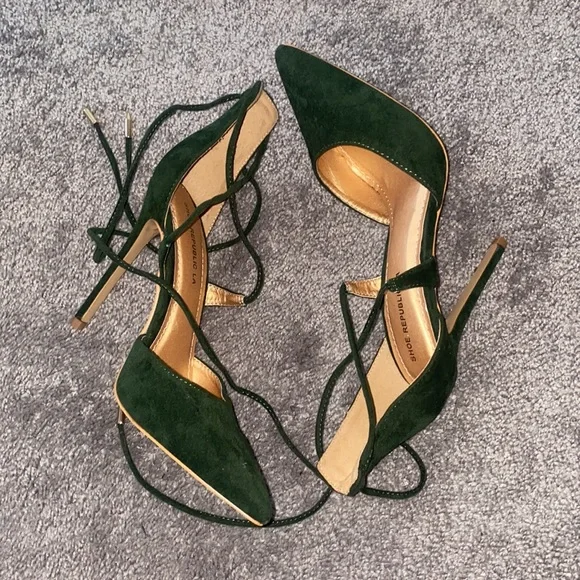 Green & gold suede heels - Picture 4 of 4